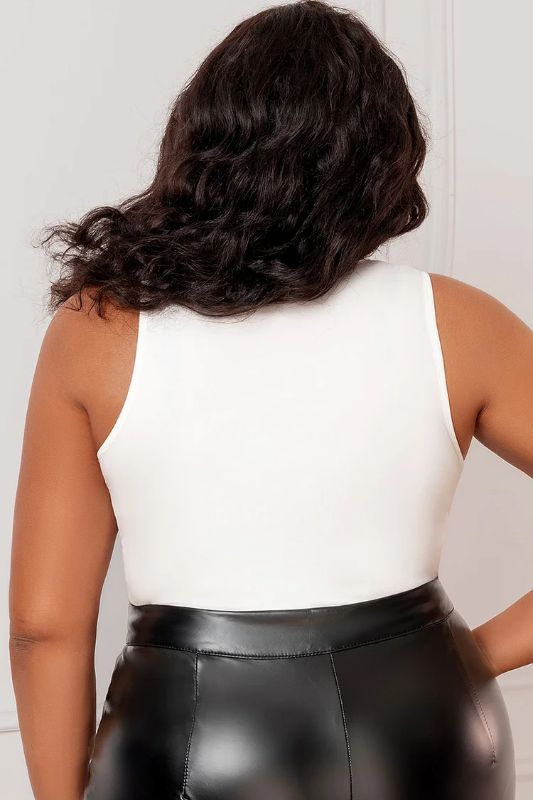 Xpluswear Design Plus Size White Casual Round Neck Sleeveless Tank Tops 