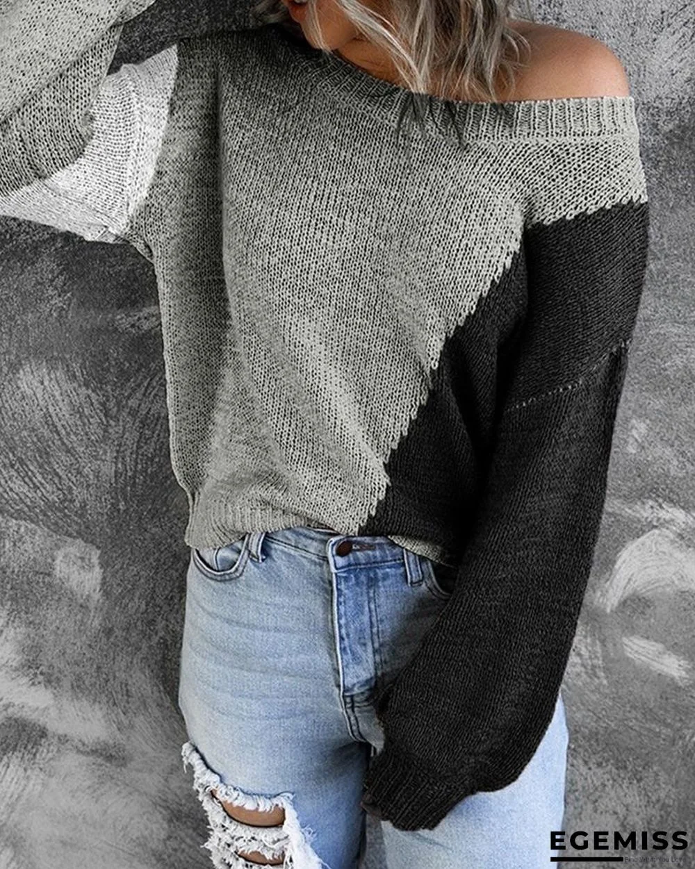 Colorblock Round Neck Long Sleeve Sweater | EGEMISS