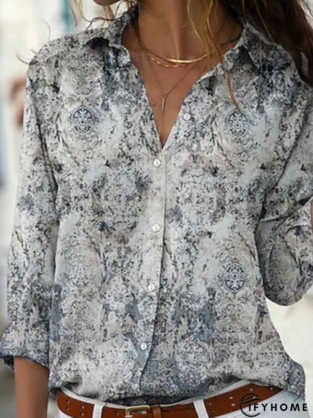 Women's Daily Casual Boho Long Sleeve Shirt Collar Printed Blouse | IFYHOME