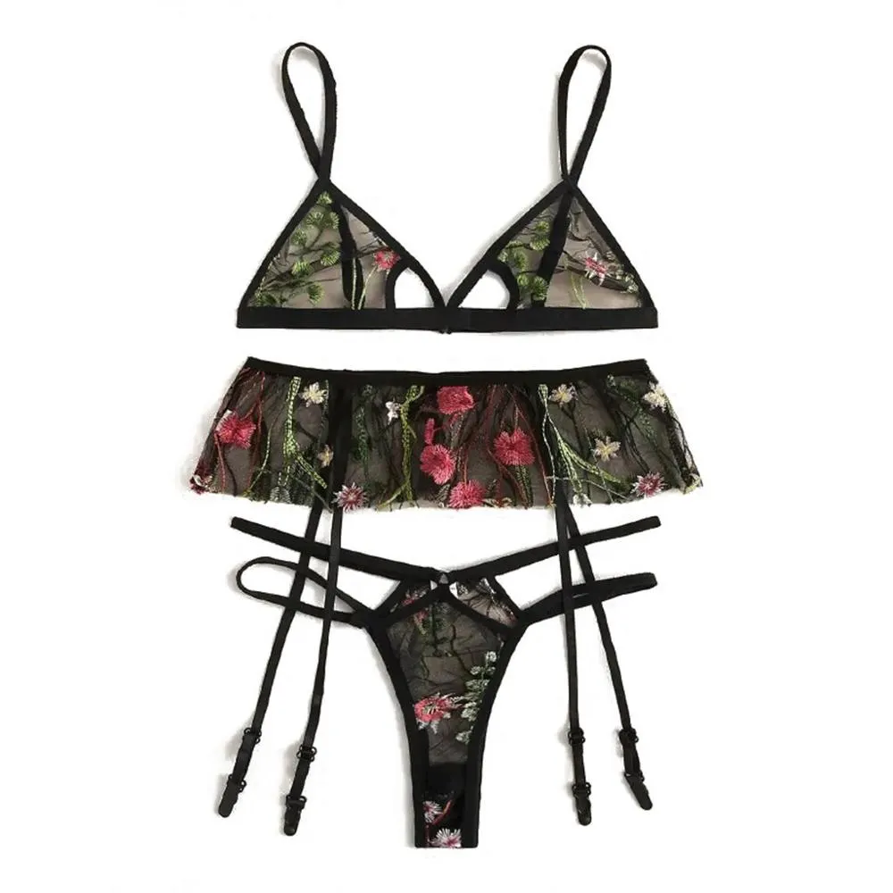 Sexy Lingerie Bra Set Women's Sexy Lace Red Sling Bra Thong Garter Underwear Set S-XL Sleepwear Lingerie Sets Lenceria