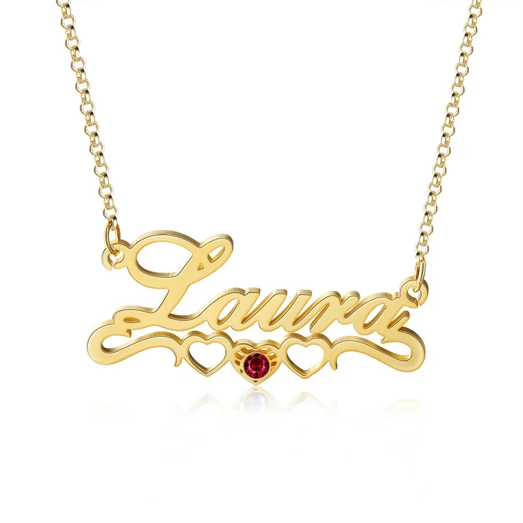 Personalized Ruby Name Necklace Heart-Shaped July Birthstone Necklace for Girls