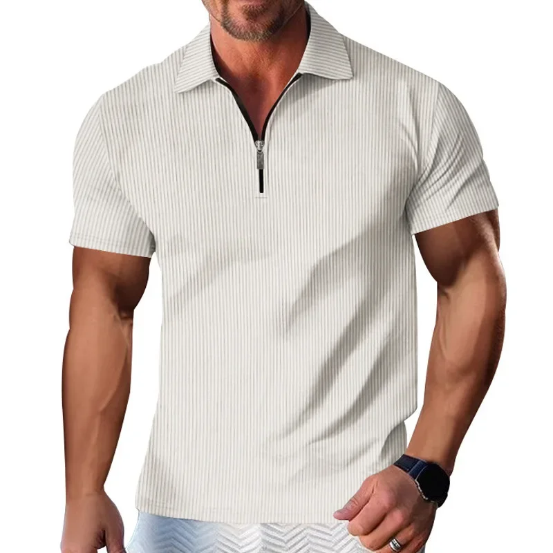 Destinybetclub Guys Clothing Styles - Summer Zipper Stripe Polo Shirt  