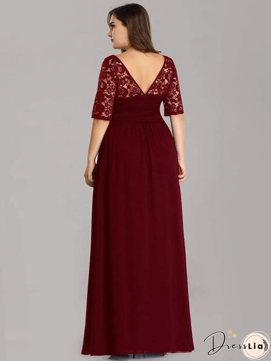 Sophisticated Lace Bodice Chiffon Maxi Evening Gown with Belt for Elegant Occasions
