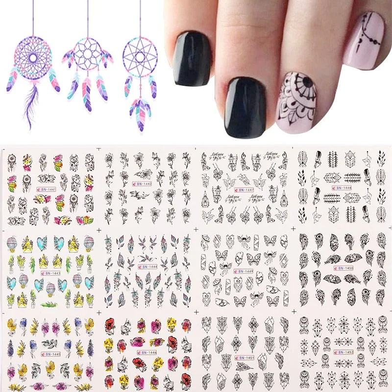Harunouta 12pcs Black Snake Nail Stickers Wave Line Transfer Sliders Decoration Abstract Image Nail Art Designs Water Decals