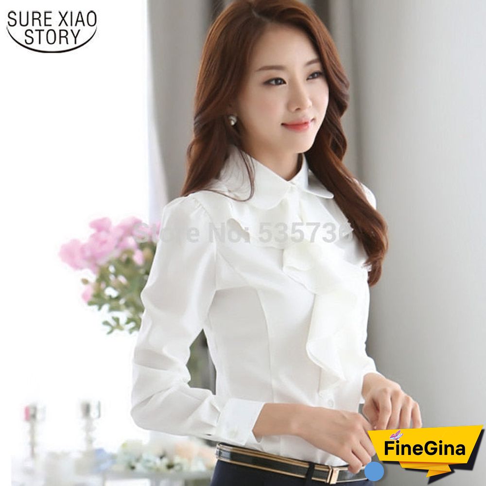 Spring New Arrival Chiffon Long Sleeve Female Blouse Shirt Fashion Ruffles Ladies White Black Office Blouses Women Clothes 8C81