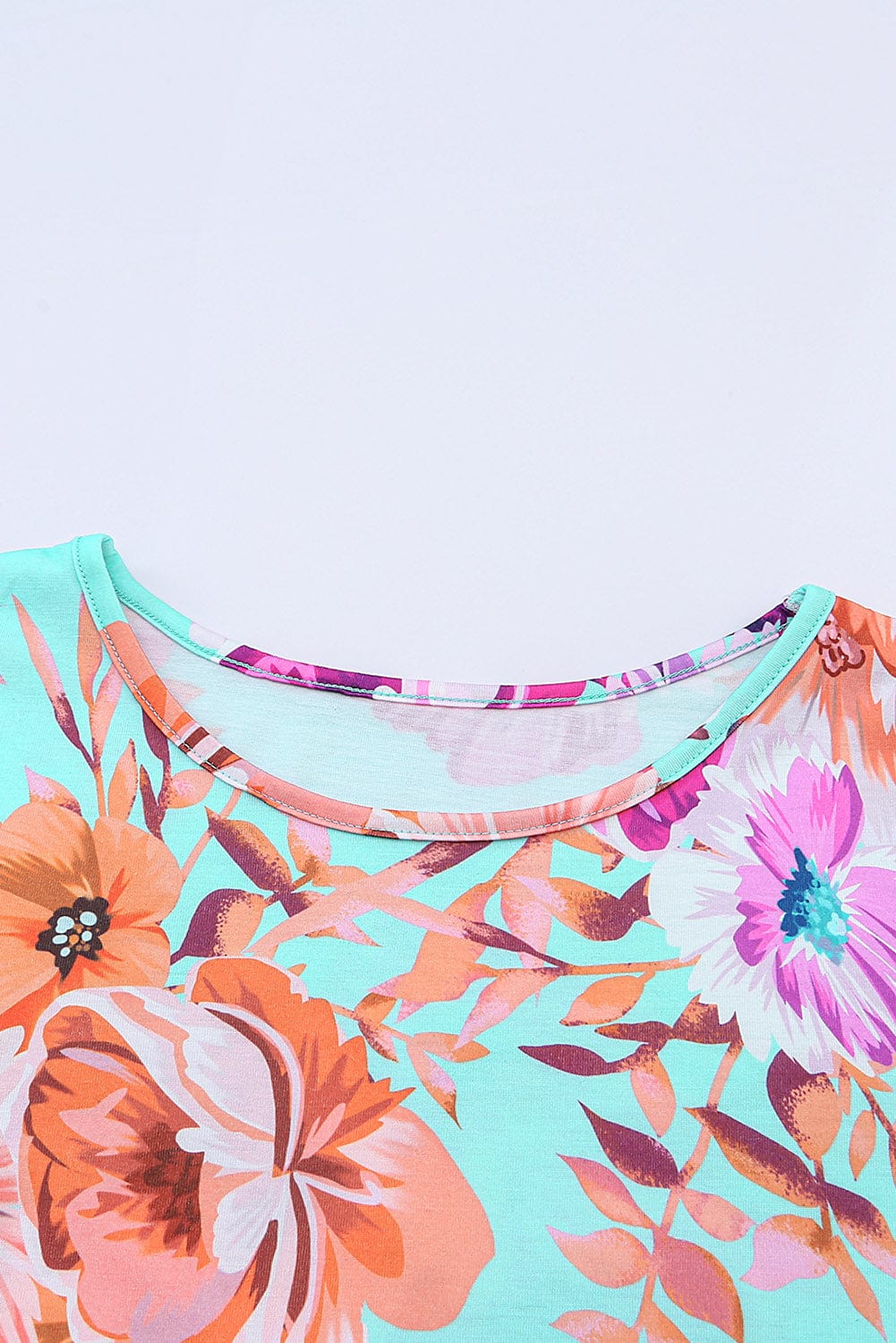 Floral Print Sky Blue T-shirt Dress with High Waist