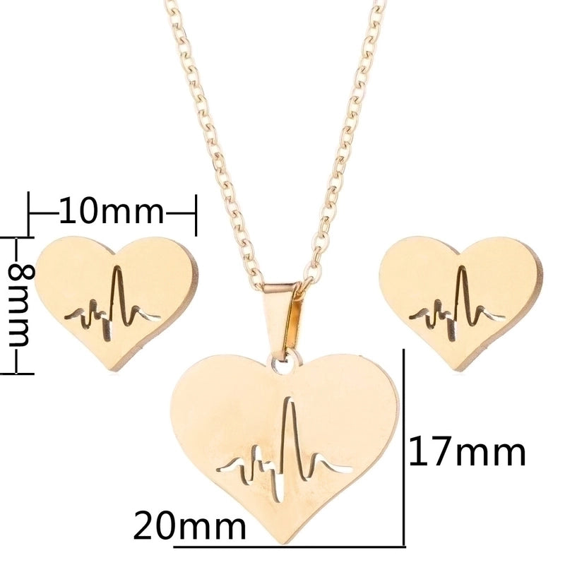 Fashion Heart Shape Butterfly Stainless Steel Plating Earrings Necklace 1 Set