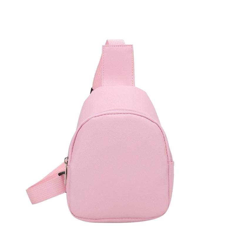 Kid’s Pu Leather Solid Color Streetwear Bucket Zipper Fanny Pack