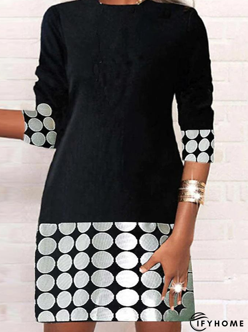 Casual Jersey Crew Neck Polka Dots Dress | IFYHOME