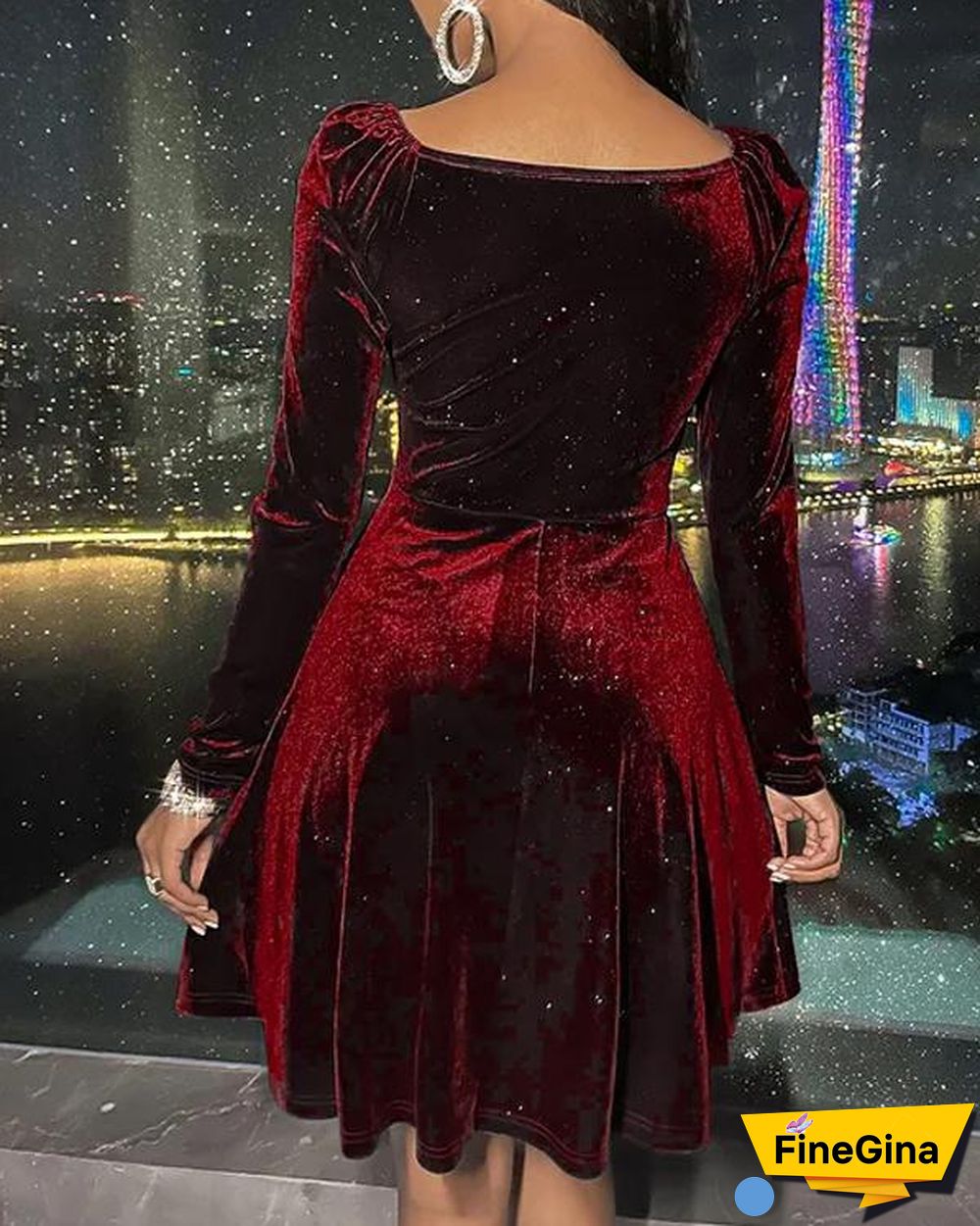 V Neck Velvet Dinner Dress