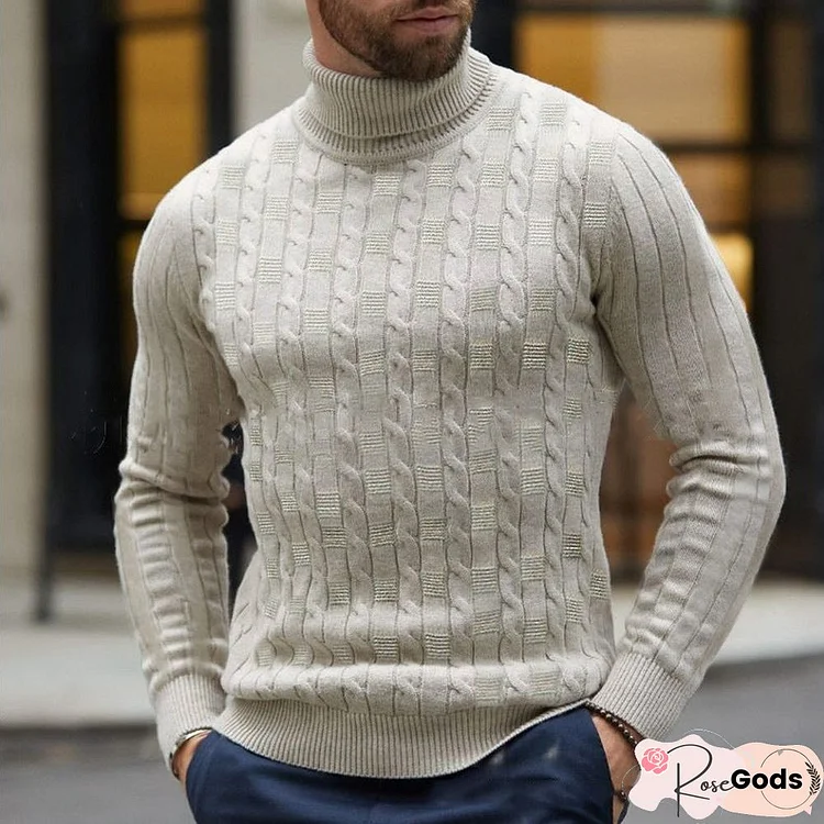 High Collar Simple Slim Men's Sweater