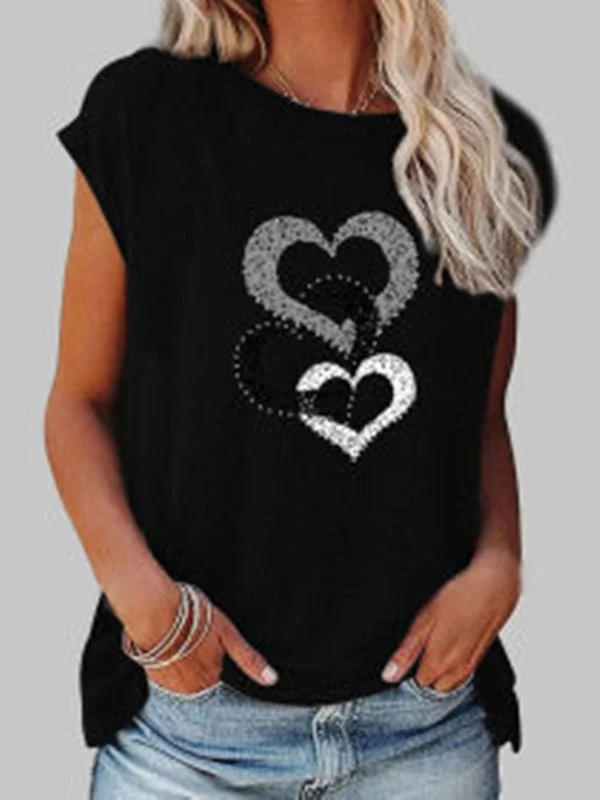 Women's Round Neck Love Print Casual Short-sleeved T-shirt