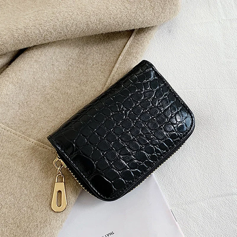 Crocodile Pattern Card Holder PU Leather Credit Card Holder Women Zipper Pocket Unisex Card Case Zipper Coin Purse Card Wallet