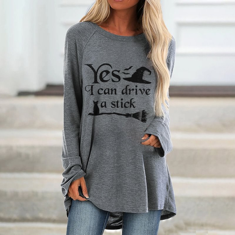 Yes I Can Drive A Stick Printed Loose T-shirt