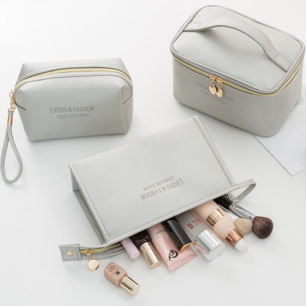 1 Pc  Large Women Cosmetic Bag PU Leather Waterproof  Zipper Make Up Bag Travel Washing Makeup Organizer Beauty Case US Mall Lifes