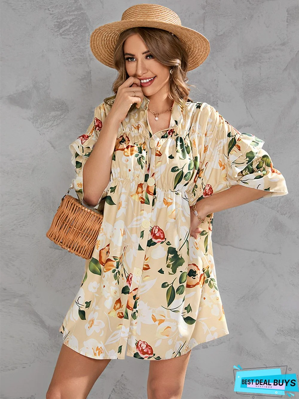 Short 5 / 4 Sleeve Print Dresses