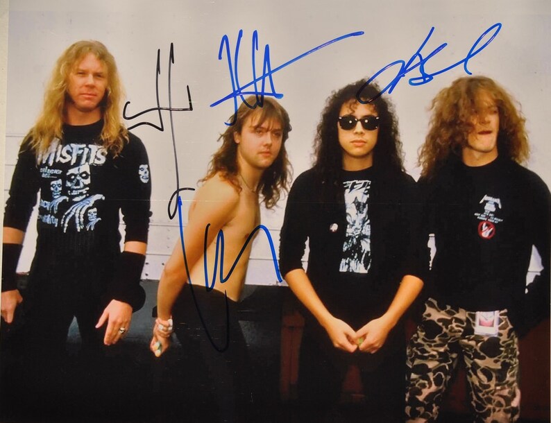 METALLICA x4 James Hetfield, Lars Ulrich, Kirk Hammett, Jason Newsted HandSigned Autograph 8x10 Photo Poster painting wCOA