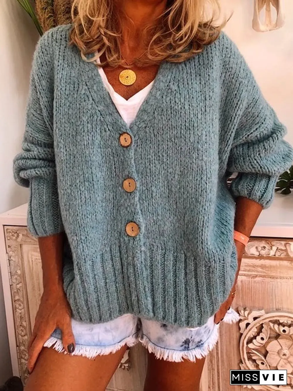 Plus Size Women Buttoned Casual Cardigans Sweater