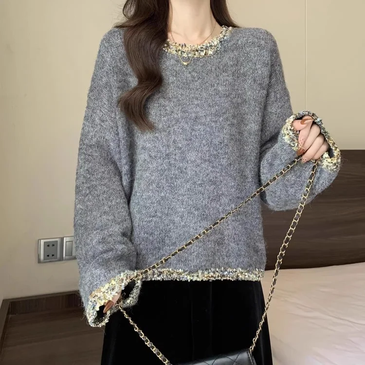 Athvotar Athvotar Velvet] Fashion Sweet Bow Soft-Cuffed Cardigan Women's Autumn And Winter New Loose Temperament Sweater