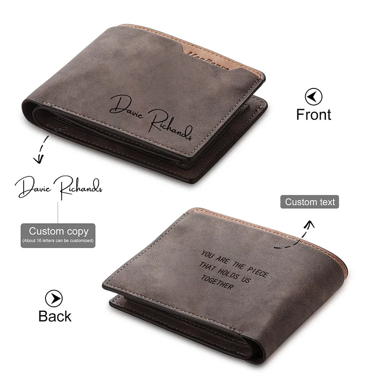 Personalized Name Leather Wallet Engraved Text Short Purse Folding Wallet Gifts For Men