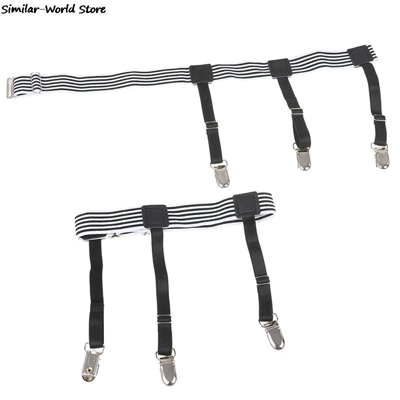 2 Pcs/pair Men Shirt Stays Belt with Non-slip Locking Clips Keep Shirt Tucked Leg Thigh Suspender Garters Strap