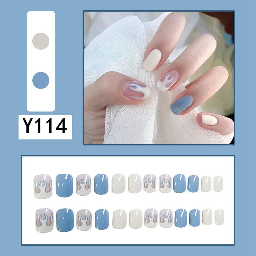 Fashion 24pc/set French Styel Press On False Nail Tips 10 Sizes Fake Nails Full Cover Nail Tips With Nail Adhesive Tab Sticker-Nail Inspo