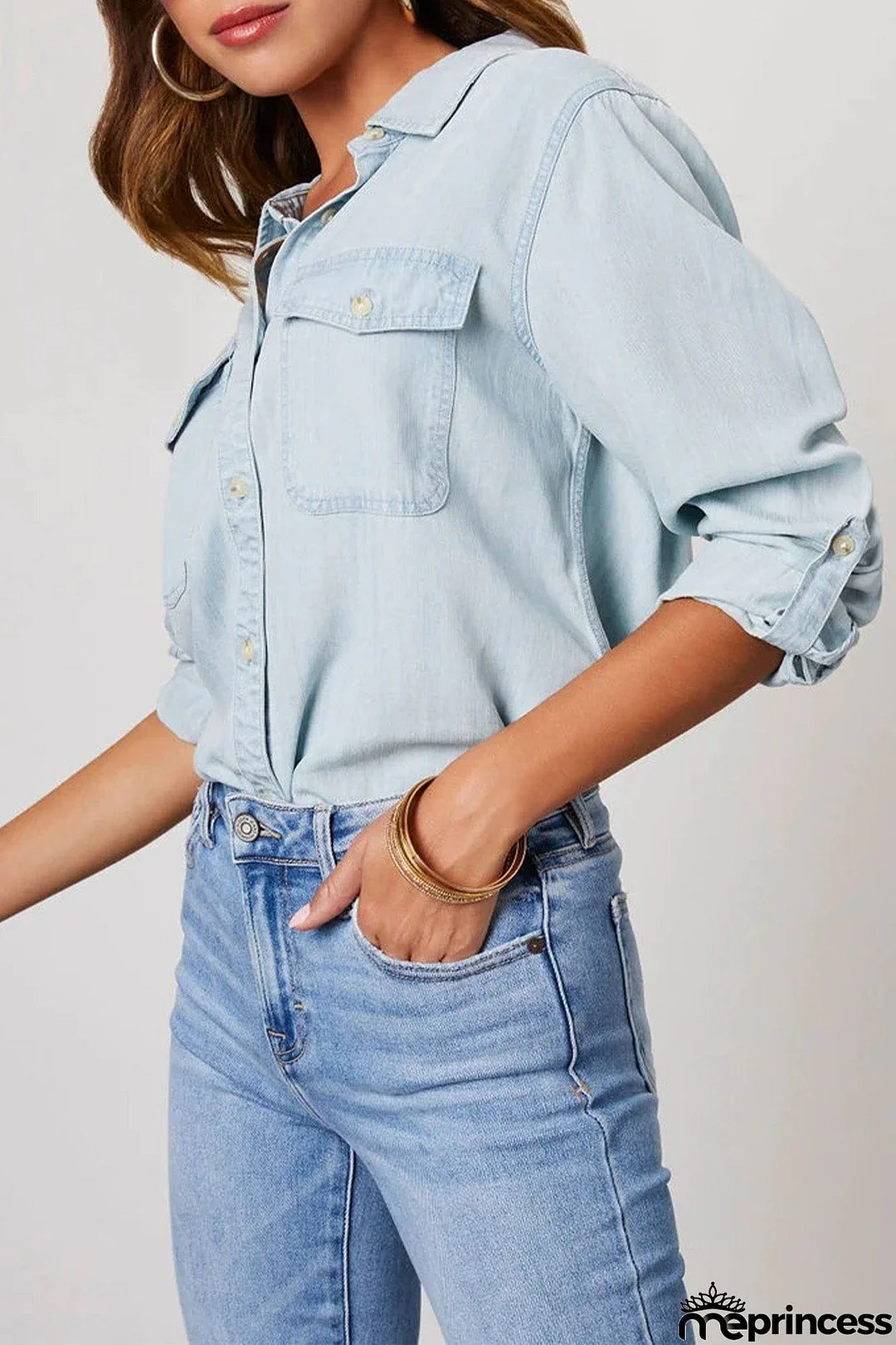 Long Sleeve Button-Up Denim Blouse