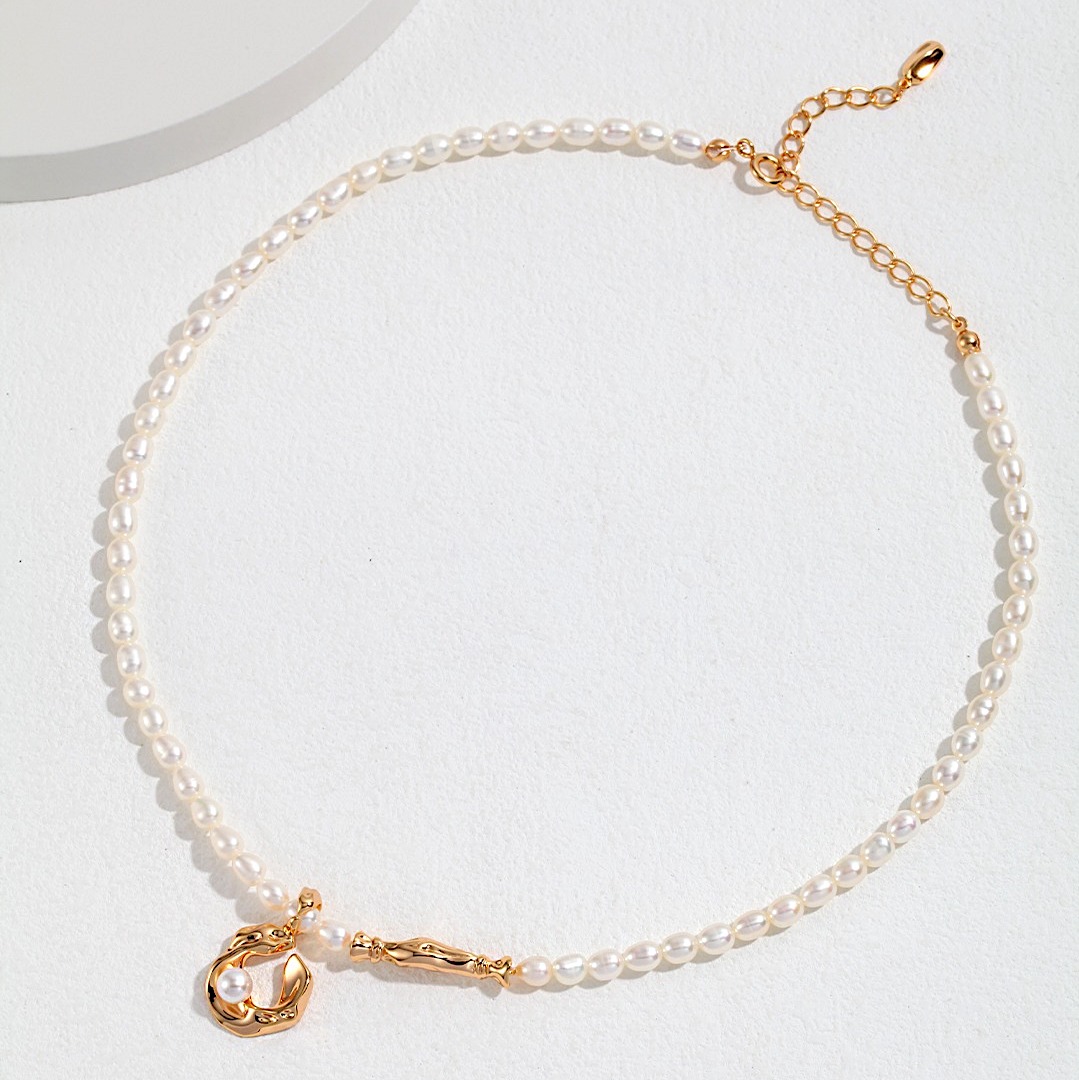 Vintage Moon Gold Plated Pearl Pendant Necklace