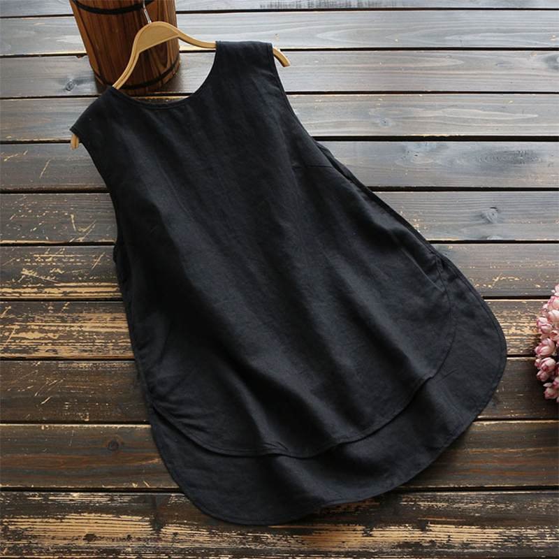 2022 ZANZEA Summer Tanks Top Women Vintage Sleeveless Shirt Tunic Casual Cotton Linen Top Female Solid Camis Mujer Femme Chemise
