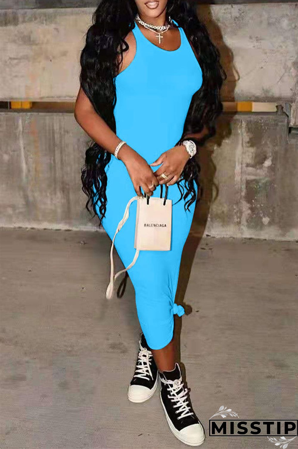 Milky Fashion Casual Solid Basic O Neck Vest Dress