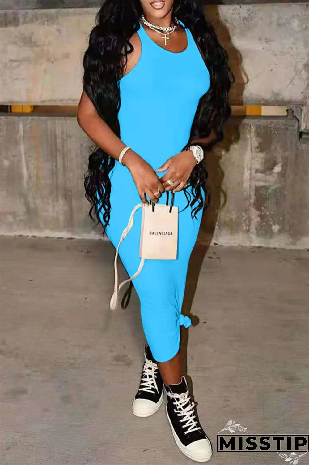 Milky Fashion Casual Solid Basic O Neck Vest Dress