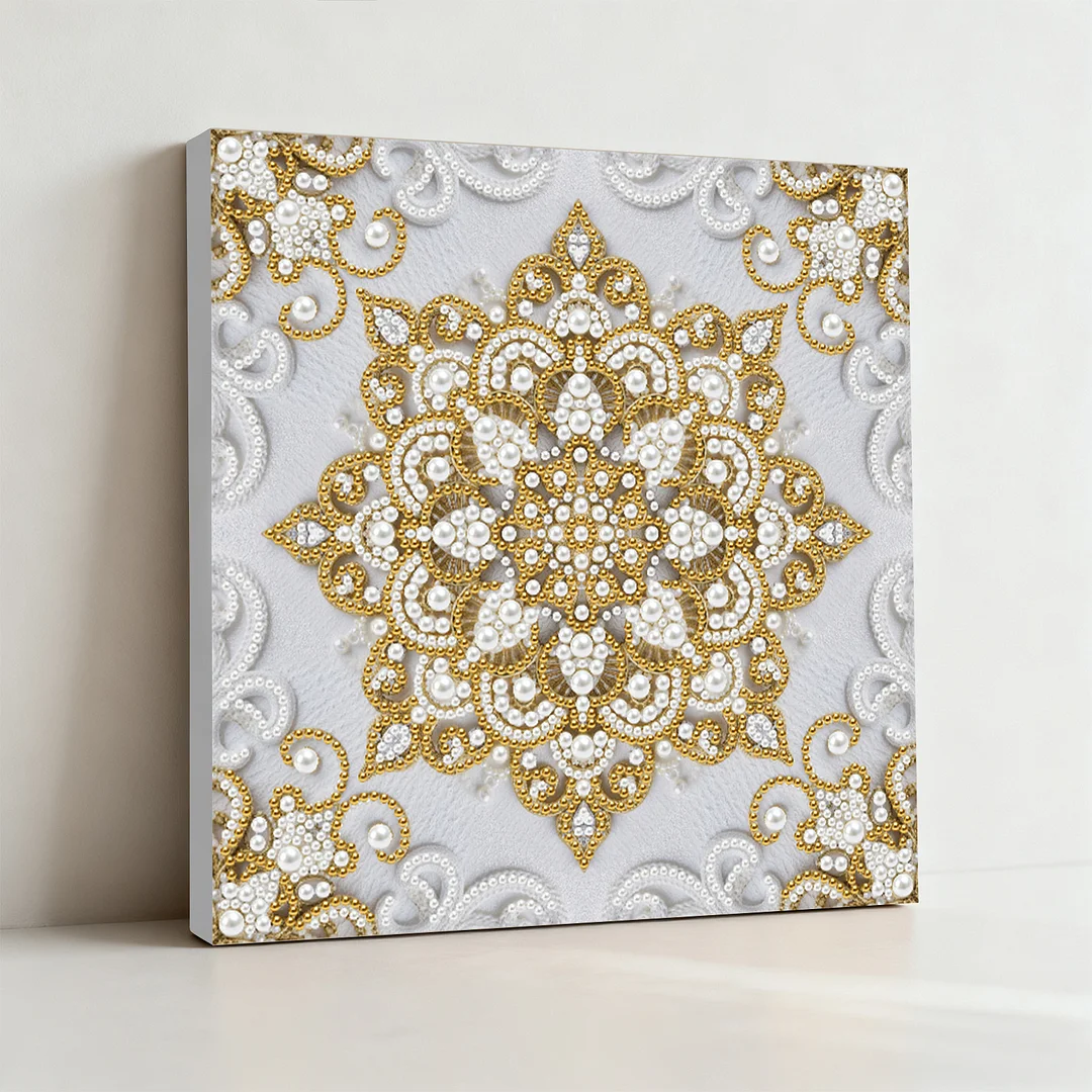 Square Mandala DIY Pearl Diamond Art Kit for Adult Home Decor 25x25cm With Frame