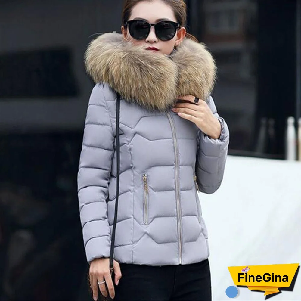 Women Autumn Winter New Fashion Short Coat Cotton-padded Jacket Large Size Hooded Jacket Warm Cotton Female Fur Collar Hoody Parka XS-XXXL