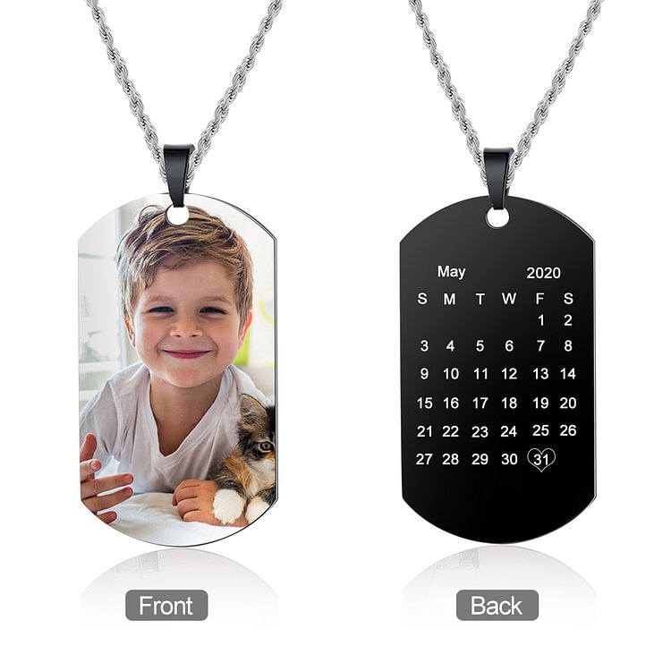 Custom Picture Dog Tag Necklace with Calendar Personalized, Custom Necklace with Picture