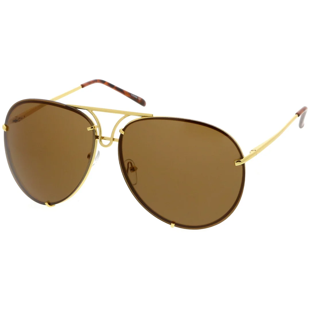 Oversize Rimless Metal Aviator glasses Slim Arms Tinted Lens 68mm