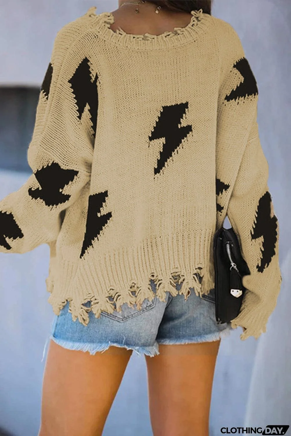 Distressed Knit Bolt Sweater