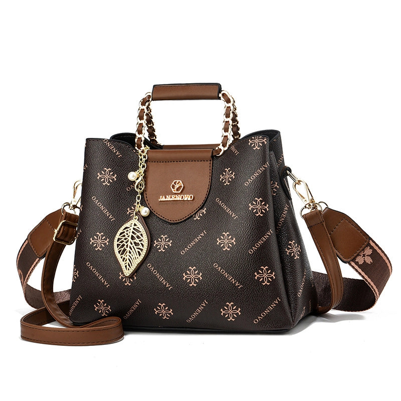 Women’s Pu Leather Letter Classic Style Bucket Magnetic Buckle Shoulder Bag Handbag Crossbody Bag