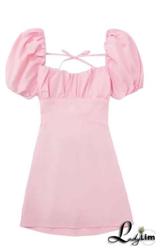Women Square Neck Short Sleeve Dress