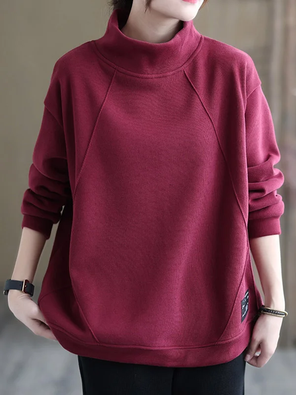 Casual Loose High-Neck Velvet Sweatshirt Top