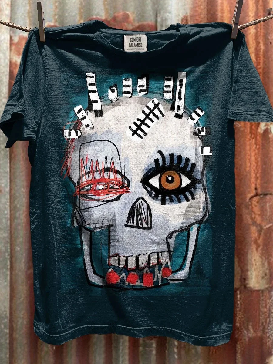 Eagerlys  Abstract Skull Art Print T-shirt Eagerlys
