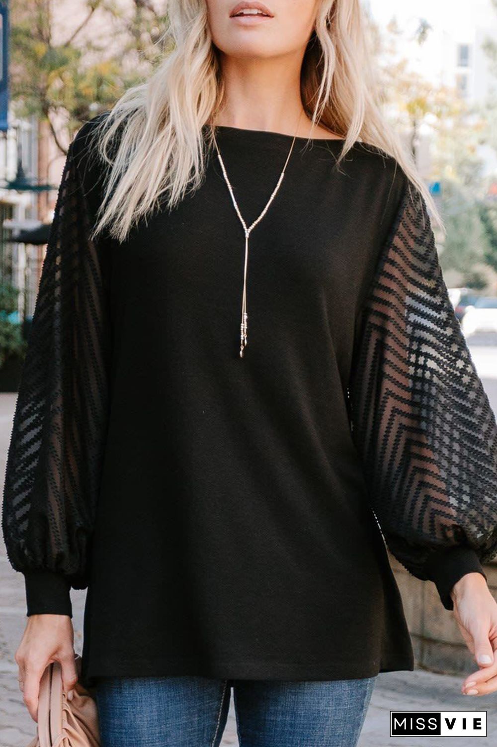 Fashion Solid Split Joint O Neck Tops