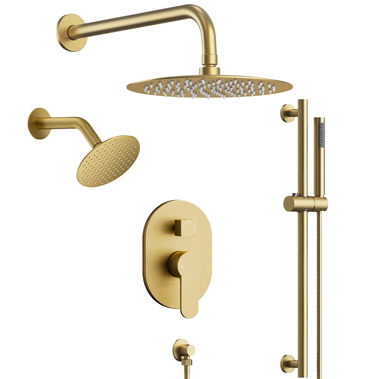 EVERSTEIN Wall Mount Three Way Shower System in Brushed Gold SFS-1058-GD10