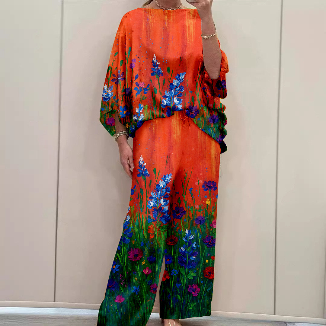 Women Long Sleeve V-neck Graphic Floral Printed Top