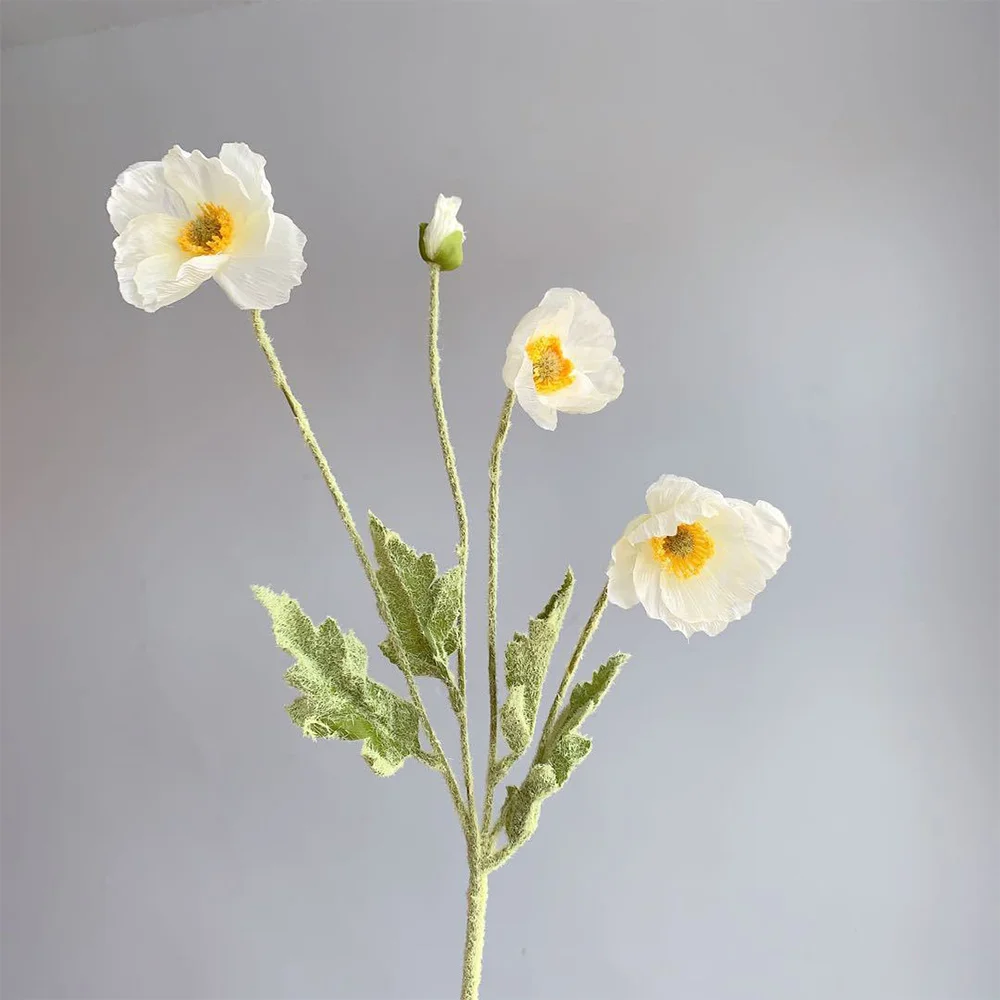 Faux Poppy Flowers in White - 23"