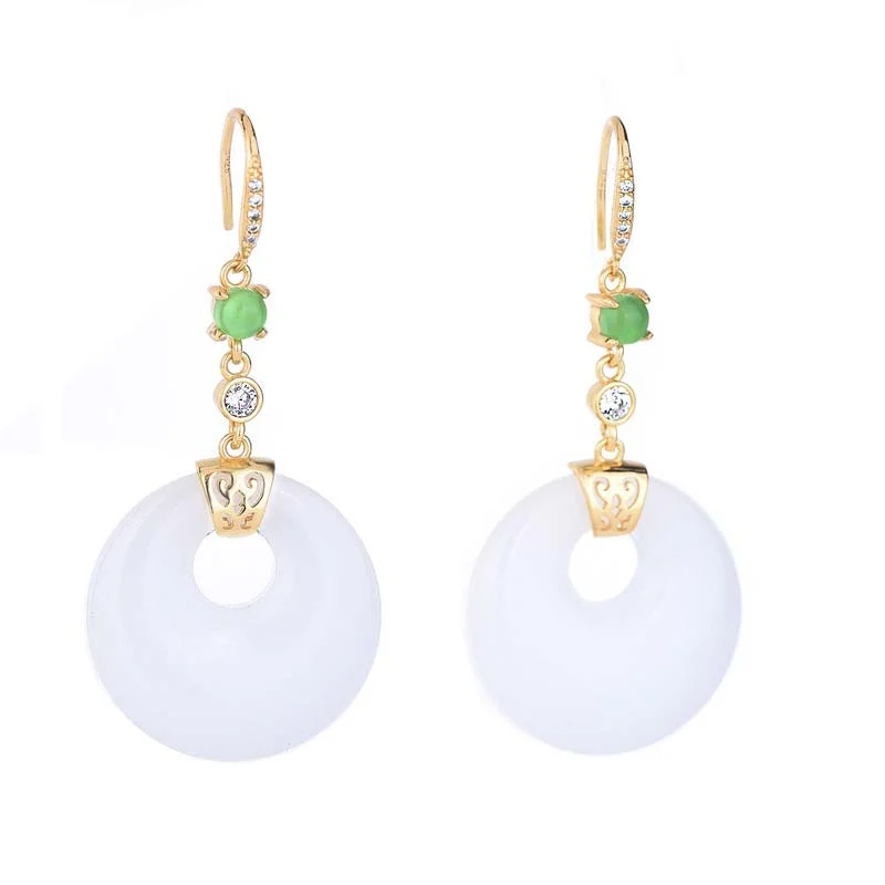 FengShui White Jade Blessing Drop Earrings