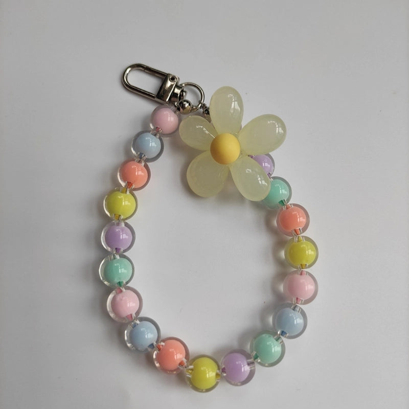 Summer Pastoral Style Beaded Mobile Phone Chain Transparent Candy Bead Chain Bracelet Flower Jewelry Earphone Case Pendant Bag