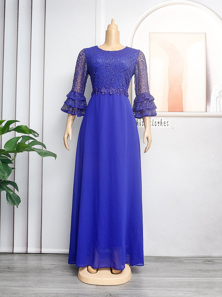 African Americans fashion QFY Women Lace Long Dress Elegant African Evening Party Wear Chiffon Abaya Robe Marocaine Ankara Dashiki Outfit Djellaba Vestidos Ankara Style QueenFunky