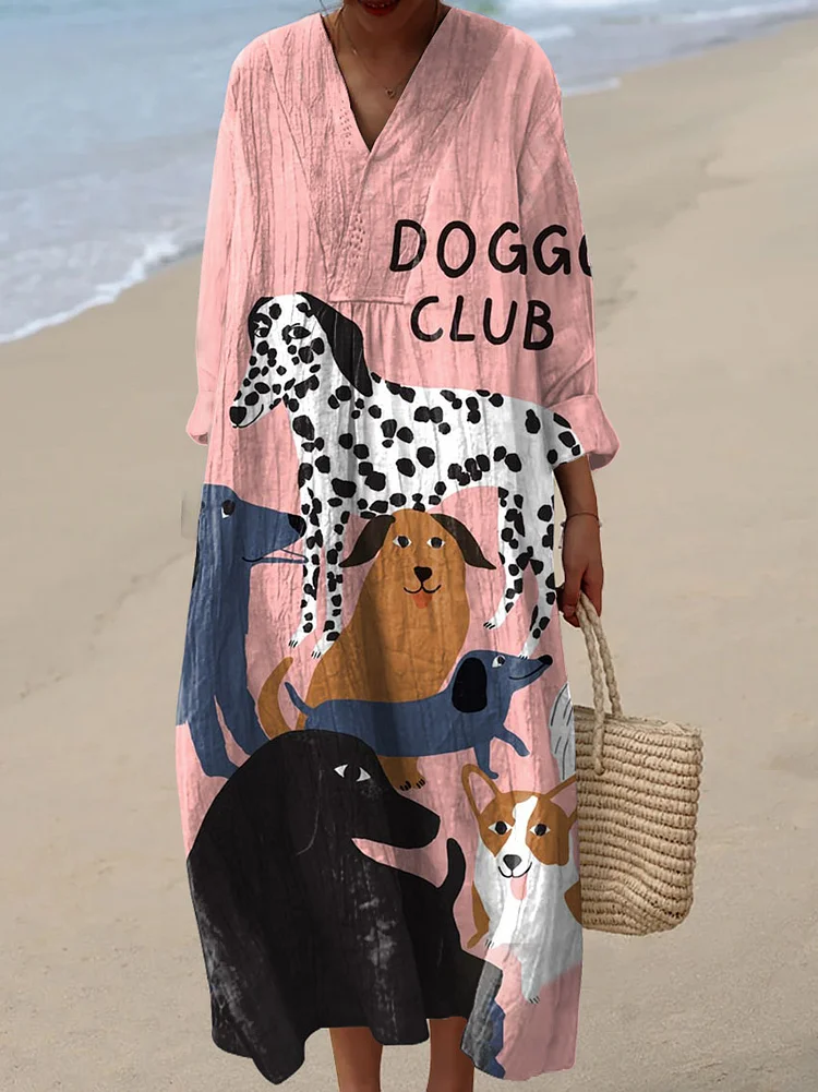 Women's Vintage Funny Dogs Art Print Dress