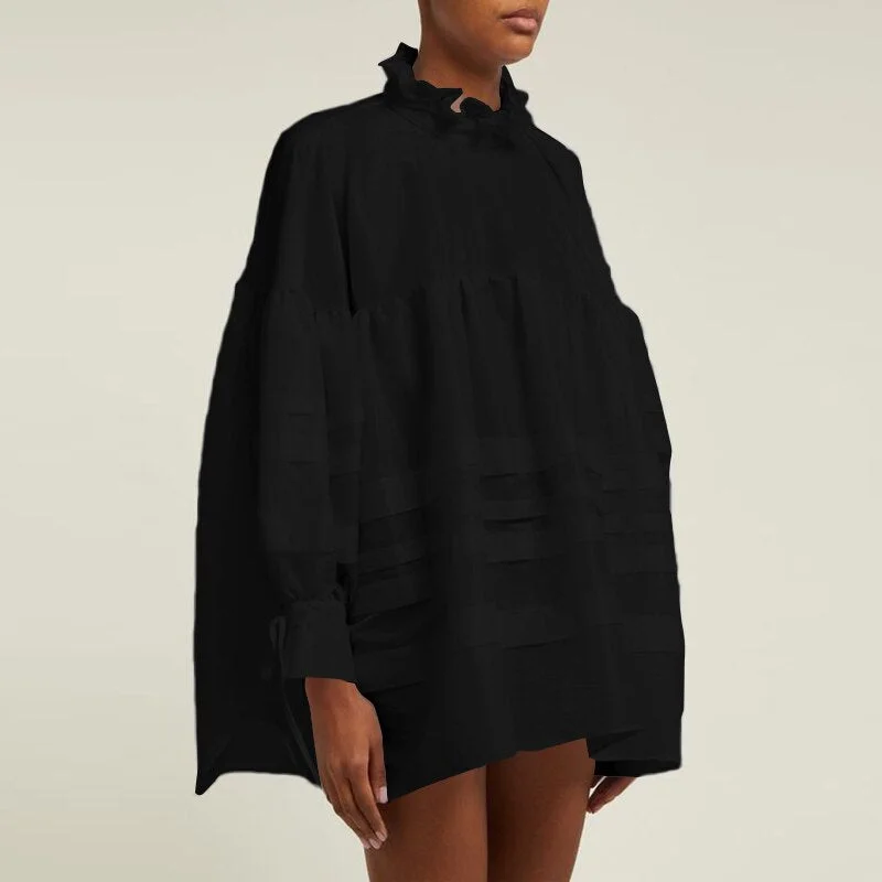 ZANZEA Casual Blouse 2022 Fashion Women Ruffles Long Sleeve Lace Up Solid Shirt Spring Blusas Loose Tunic Tops  Chemise