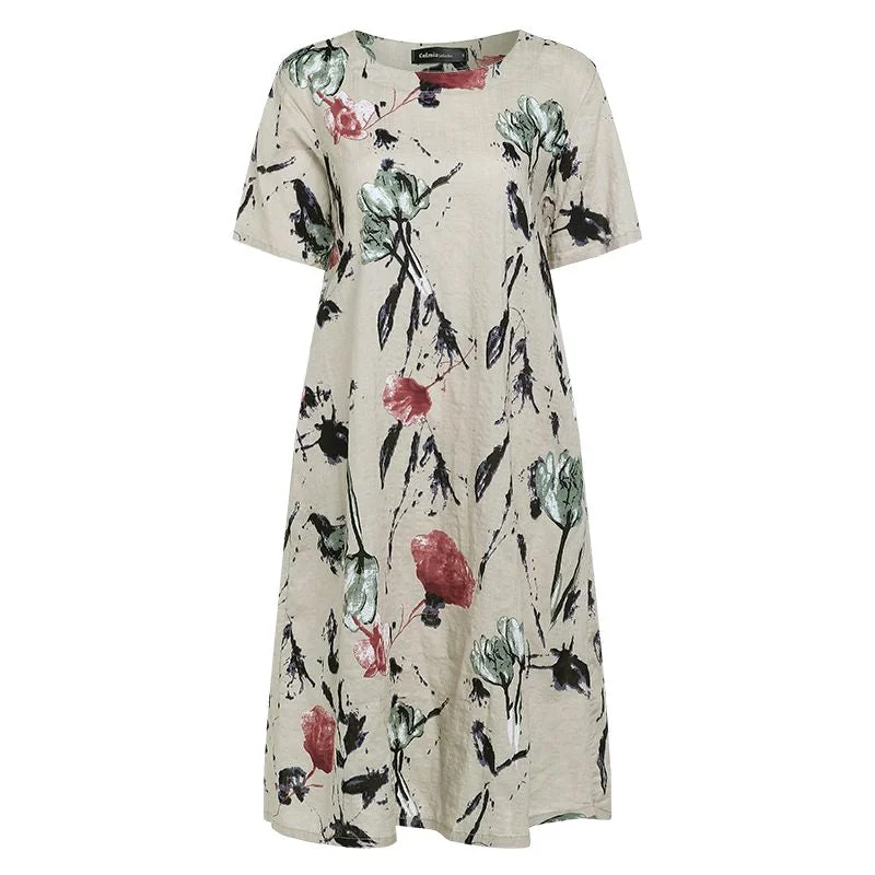 Celmia Bohemian Long Dress 2022 Summer Vintage Women Short Sleeve Floral Print Midi Sundress Loose Casual Party Beach Vestidos